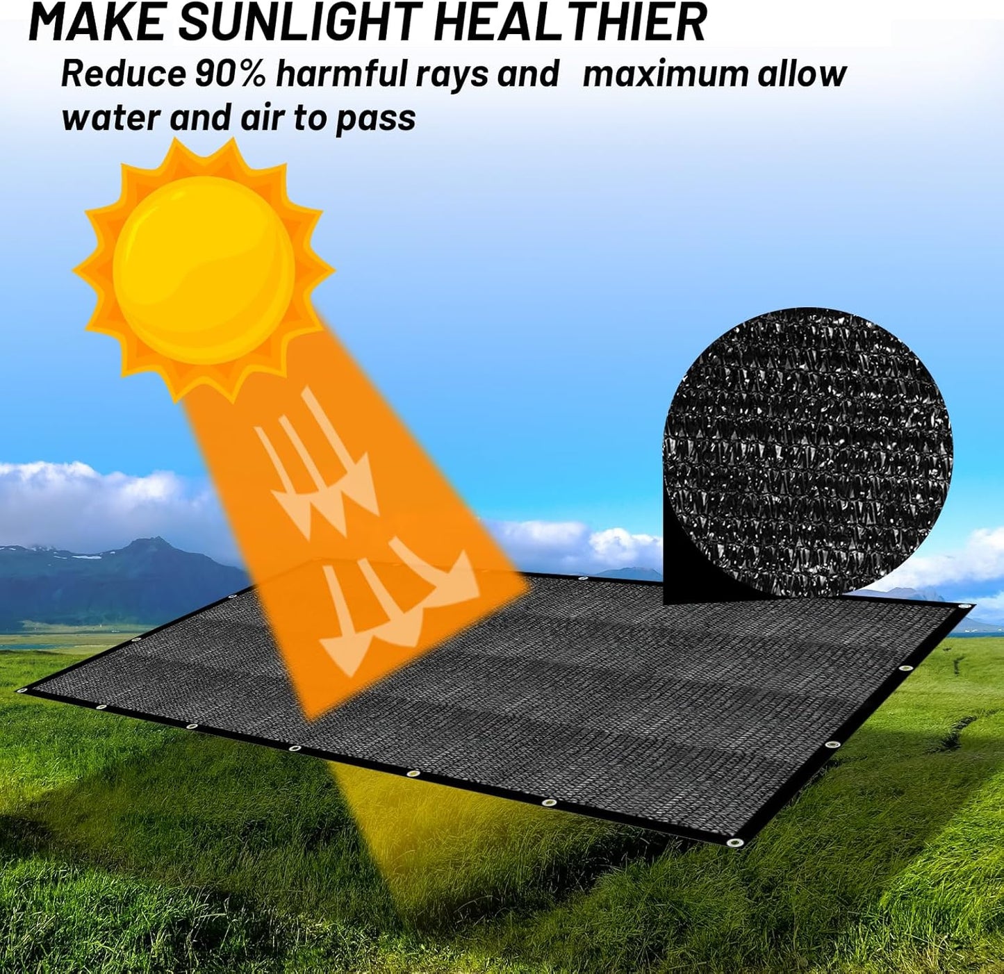 Cool Area 90% Sun Shade Cloth Mesh Tarp with Grommets for Plant Cover 8x20ft Patio Canopy Garden Pergola Blackhouse Car Barn Kennel Black