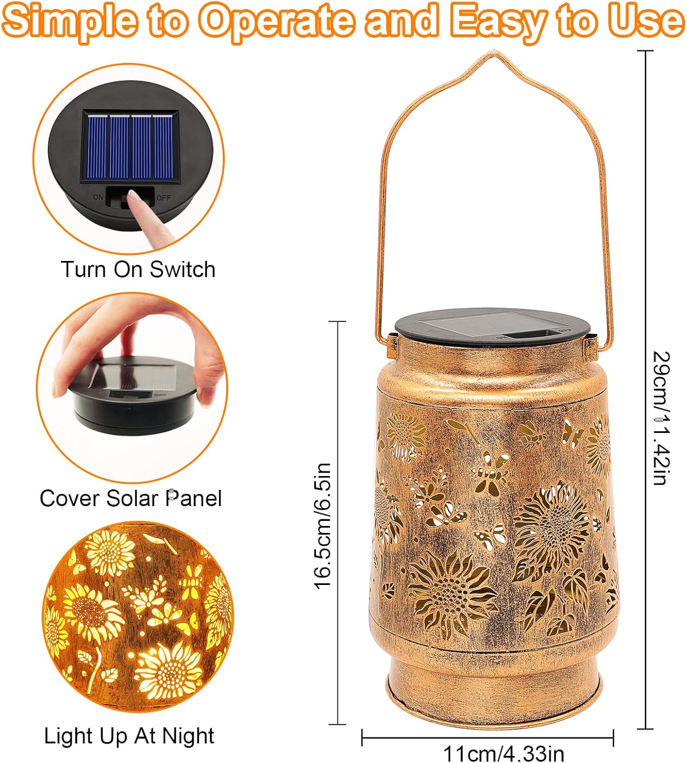 2 Pack Sunflower Solar Lanterns Garden Decor, Birthday Gifts for Women Mom Grandma Metal Hanging Solar Lights Outdoor Waterproof LED Decoration with Shepherd Hook Outside for Yard Porch Lawn Patio