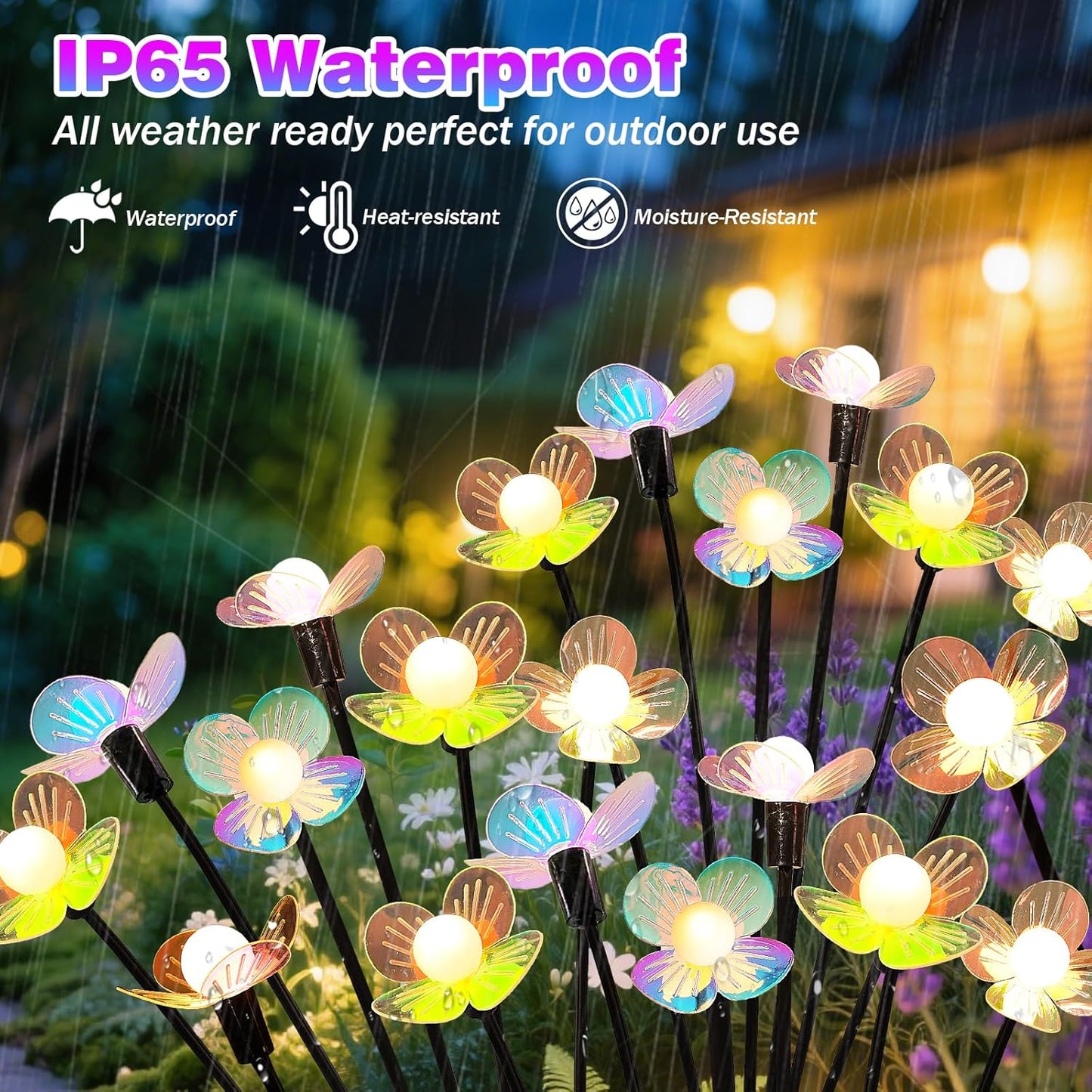 Solar Garden Lights, 2 Pack 12 LED Solar Swaying Flower Light, Waterproof Firefly Lights Outdoor Fairy Light for Garden Patio Yard Pathway Flower Bed Decoration