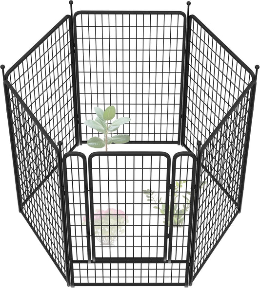 FXW Garden Fence Outdoor for The Yard – 50in(H) x 15.6ft(L) Heavy Duty Metal Animal Barrier for Dog and Rabbit, Decorative Dog Fence, 6 Panels, Black