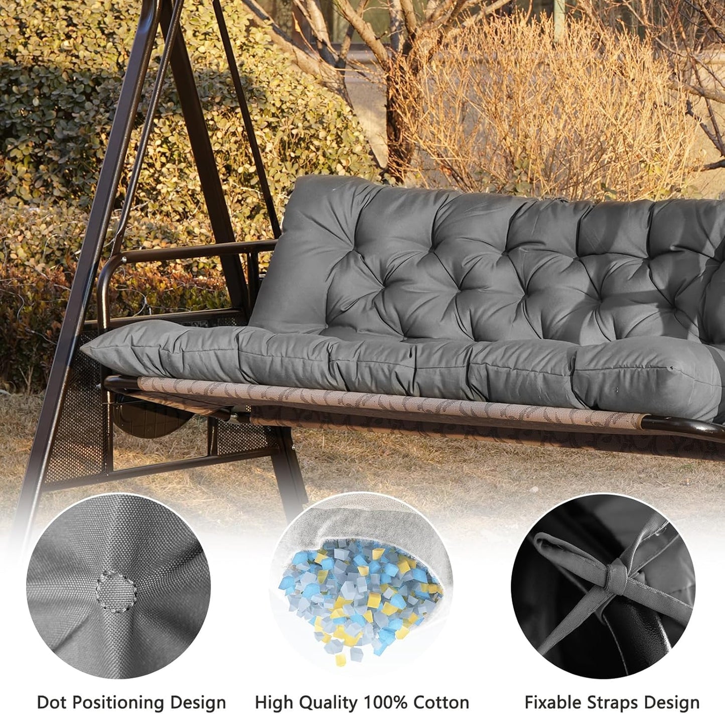 Porch Swing Cushions,Outdoor Cushions 3 Seater Replacement with Backrest, Waterproof Thickened Bench Cushion with Ties for Porch, Patio,Outdoor, Backyard and Garden (Light Gray 60 * 40 in)