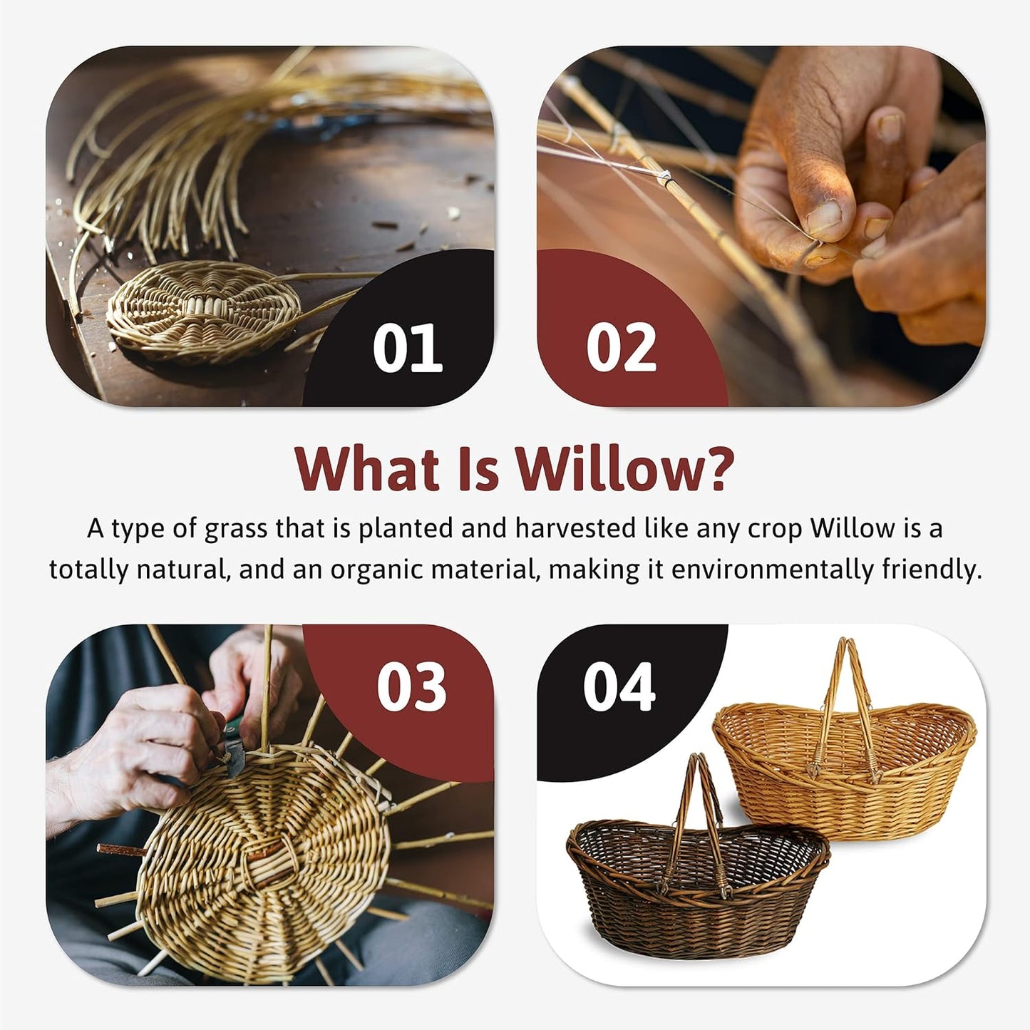 Wald Imports - Medium Dark Brown Hand Woven Wicker Basket for Storage with Handles - Woven Basket - Wicker Baskets for Picnics, Easter, Organizing, and More (17 x 6.5 inches)