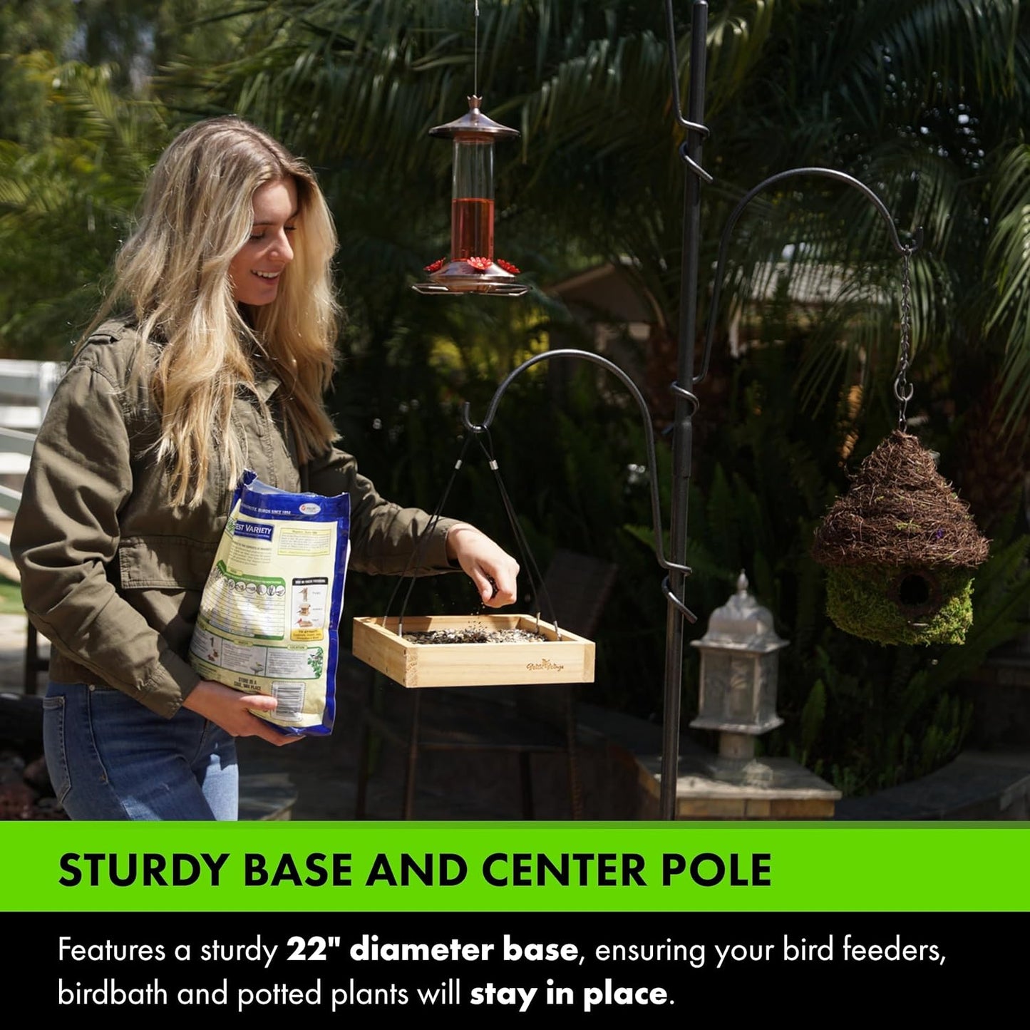 Yard Butler Yard Tree Bird Center - Durable Bird Feeder Holder & Hanging Plant Stand with 3 Hooks & Birdbath Ring - Beautiful Yard Decoration