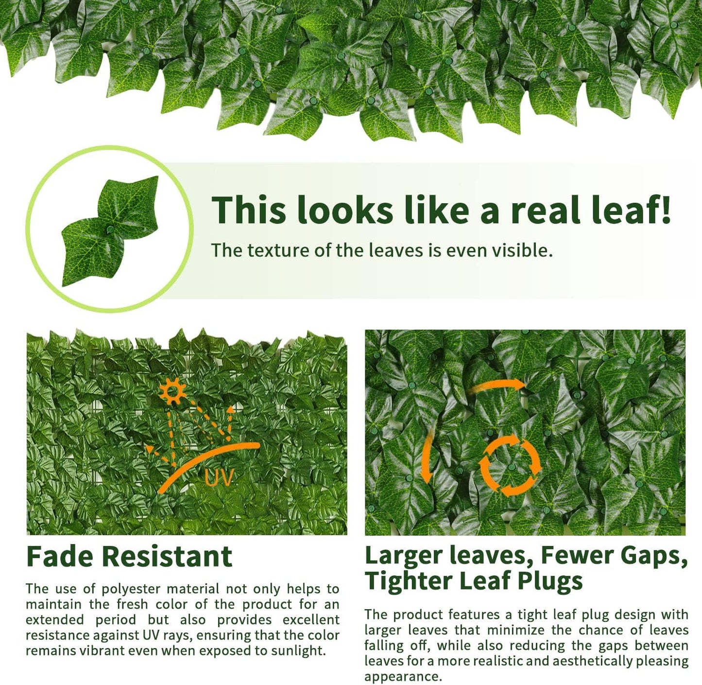 Artificial Ivy Privacy Fence Screen, 39.4x354.3 inch Artificial Faux Ivy Hedge, Expandable Faux Privacy Fence with 80 pcs Zip Ties, Decoration for Outdoor Garden, Color Printing Sweet Potato Leaves