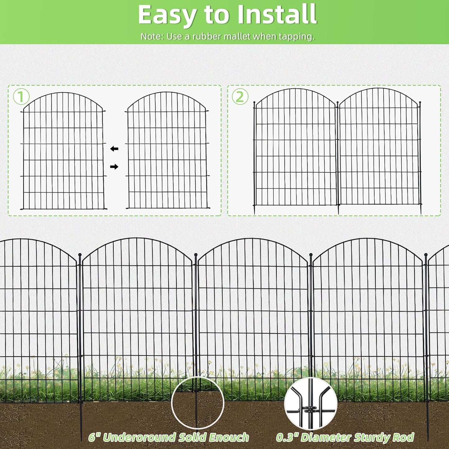 Decorative Garden Fence 40in (H) x24ft (L), 10 Pack No Dig Fence Animal Barrier for Dog with Lock, Arched Flower Bed Edging, Wire Border Panel Fencing for Yard Patio Outdoor Decor