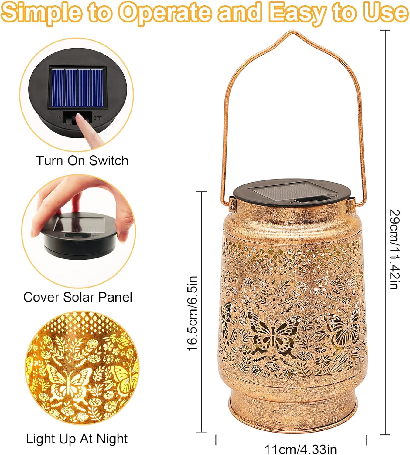 2 Pack Solar Lanterns Outdoor Butterfly Garden Decor, Birthday Gifts for Women Mom Grandma Waterproof Metal Hanging Solar Lights LED Decoration with Shepherd Hook Outside for Yard Porch Lawn Patio