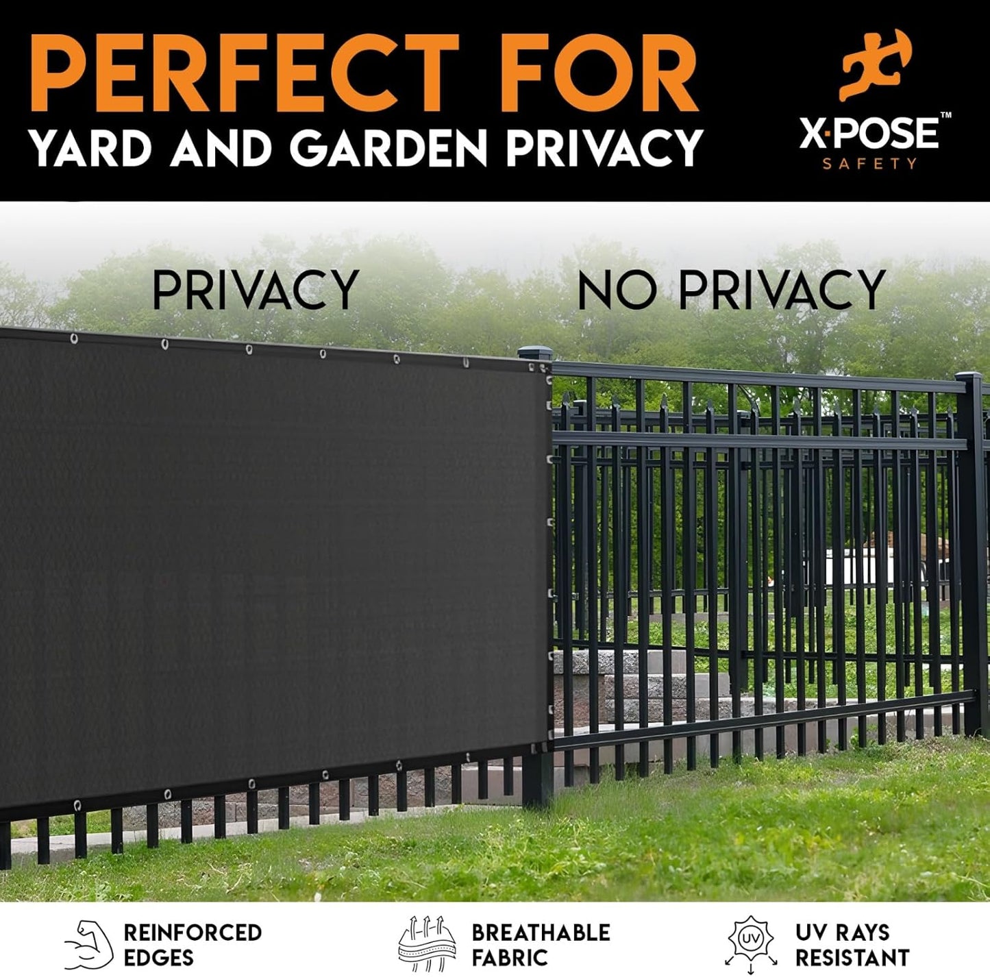 Xpose Safety Privacy Fence Screen 8’ x 50’ – Heavy Duty Black Mesh with 90% Visibility Block, UV Protection – Includes Cable Ties – for Garden, Yard, Nursery, Kennel, Dog Run, Greenhouse