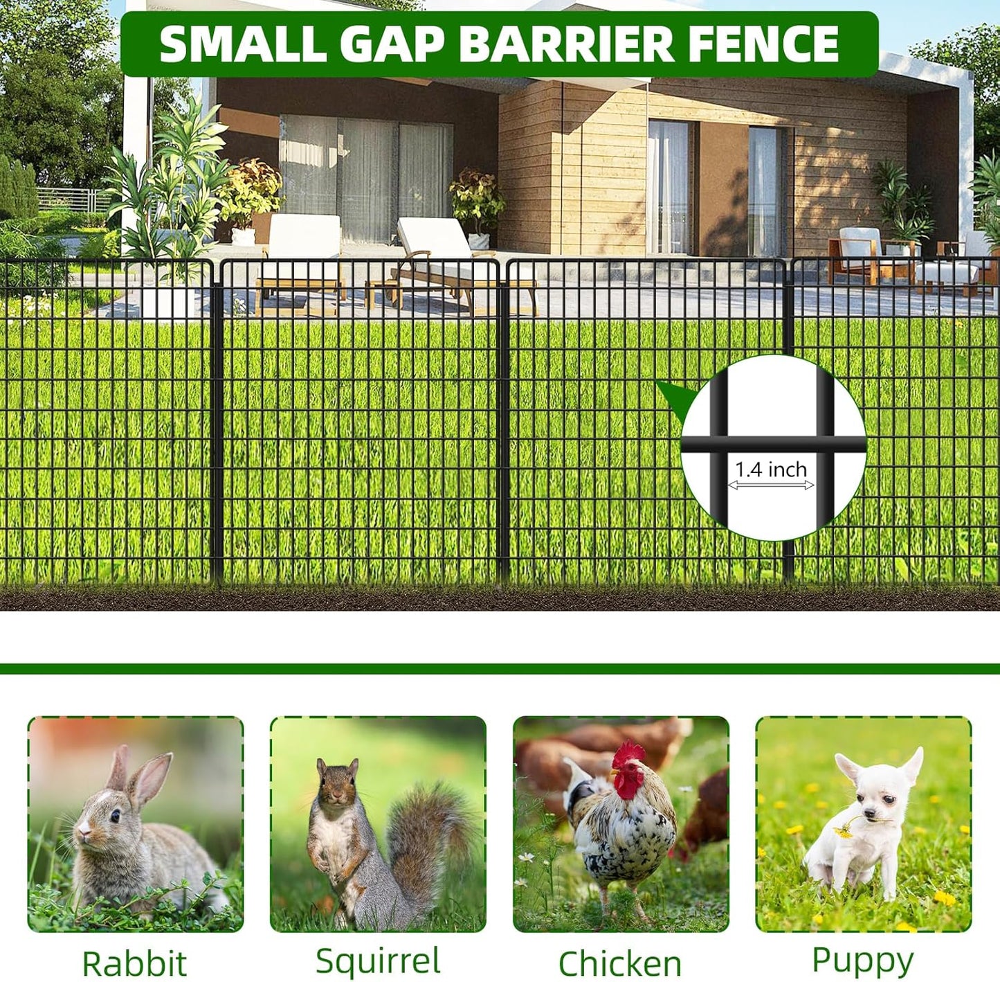 10 Panels Dog Fence Outdoor for Yard, 36 in(H) X 25 ft(L) Decorative Garden Fence Rustproof No Dig Animal Barrier Fencing Metal Wire Panel Border Patio Rabbits Ground Stakes Fencing