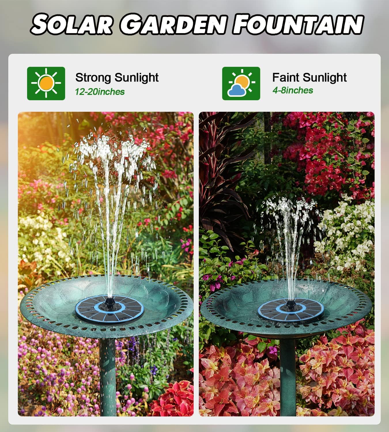 Solar Fountain Glass Panel with 2200 mah Battery, 3.5W Floating Solar Water Fountain with 4 Fixed Rods, Solar Fountain Pump for Bird Bath, Garden, Pond, Pool, Outdoor-White Lights