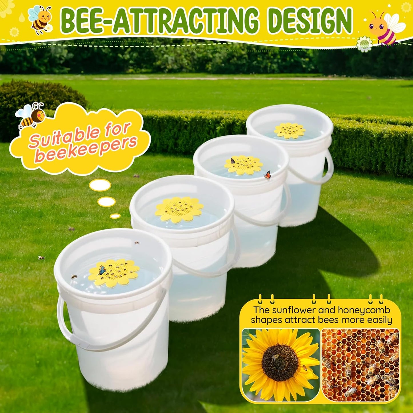 Enhon 4 Pack Bee Watering Station, 8.5 inch Sunflower Floating Bee Island, Butterfly Feeder, Pontoon Watering Station for Butterfly Insect Feeding, Bath and Outdoors Garden Decor