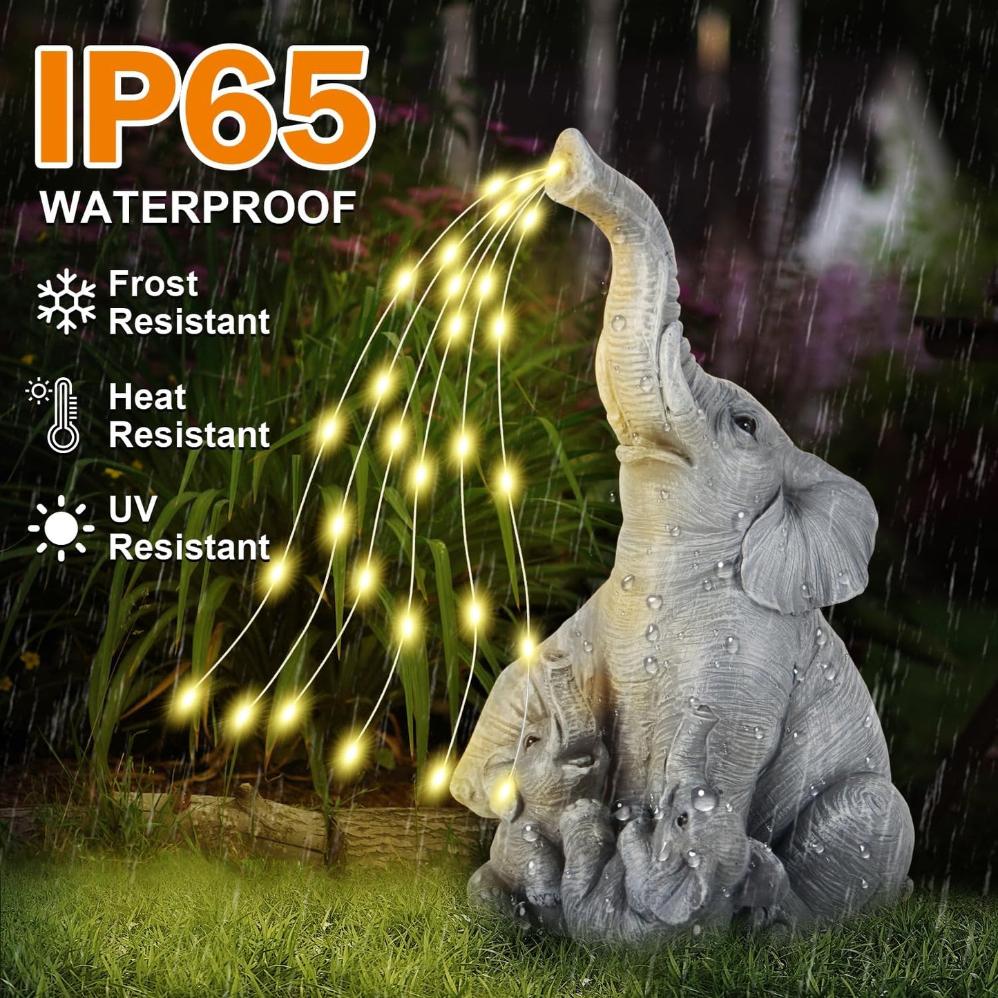 Solar Garden Decor Statue – Outdoor Unique Elephant Family Resin Figurine for Patio, Yard, Lawn, Balcony – IP65 Waterproof Elephant Ornament, Birthday Gifts for Mom, Grandma, Women