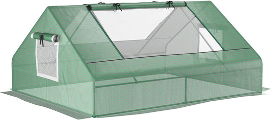 Outsunny 71" x 55" x 32" Mini Greenhouse, Small Green House, Garden Planting Shed, Outdoor Flower Planter Warm House with Zipper Windows and Door, Green