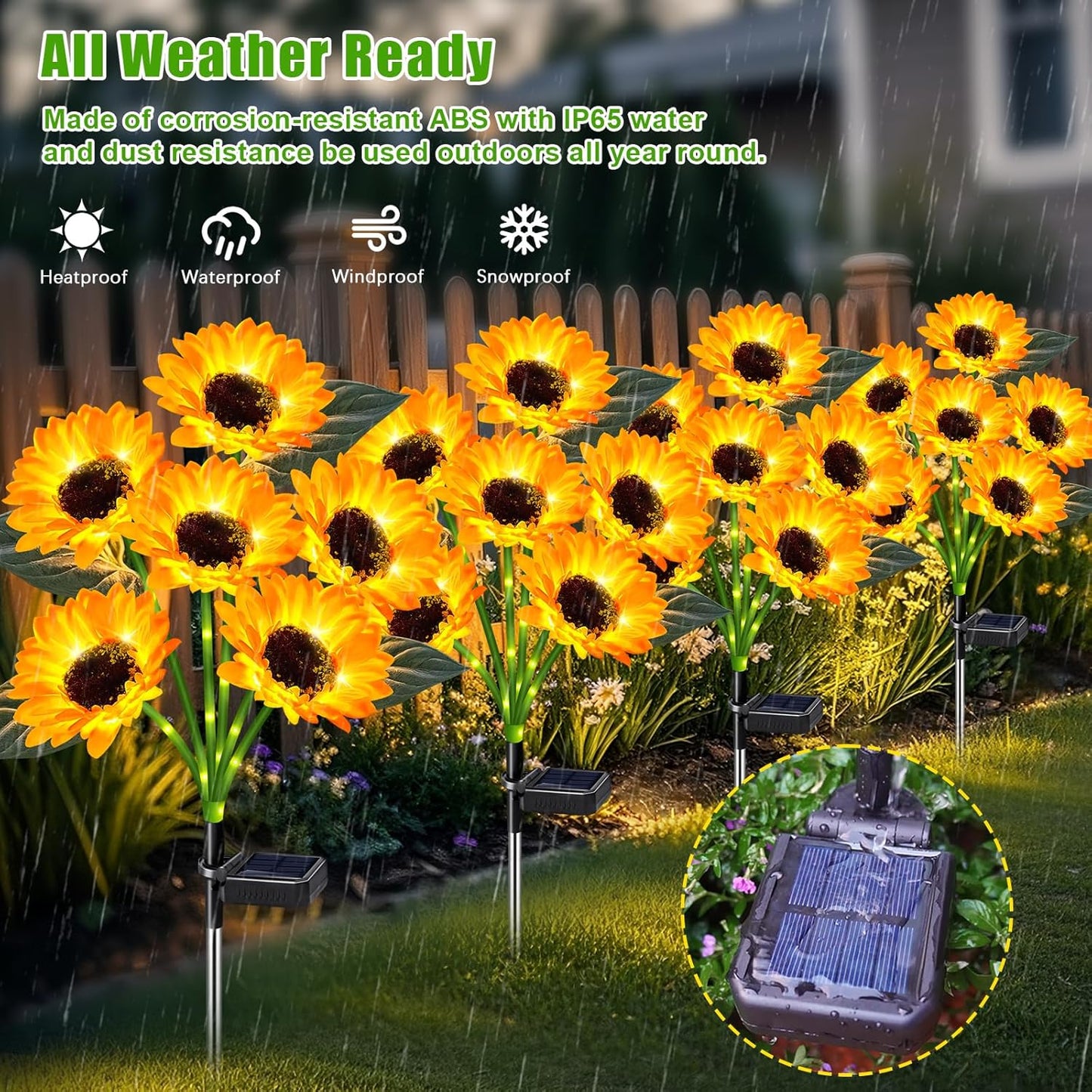 Sunflower Solar Lights Outdoor Decor, 4 Pack Solar Garden Decor 24 Waterproof Solar Sunflower Outdoor Lights for Garden Patio,Flower Bed, Pathway, Gift for Women, Mom, Grandma
