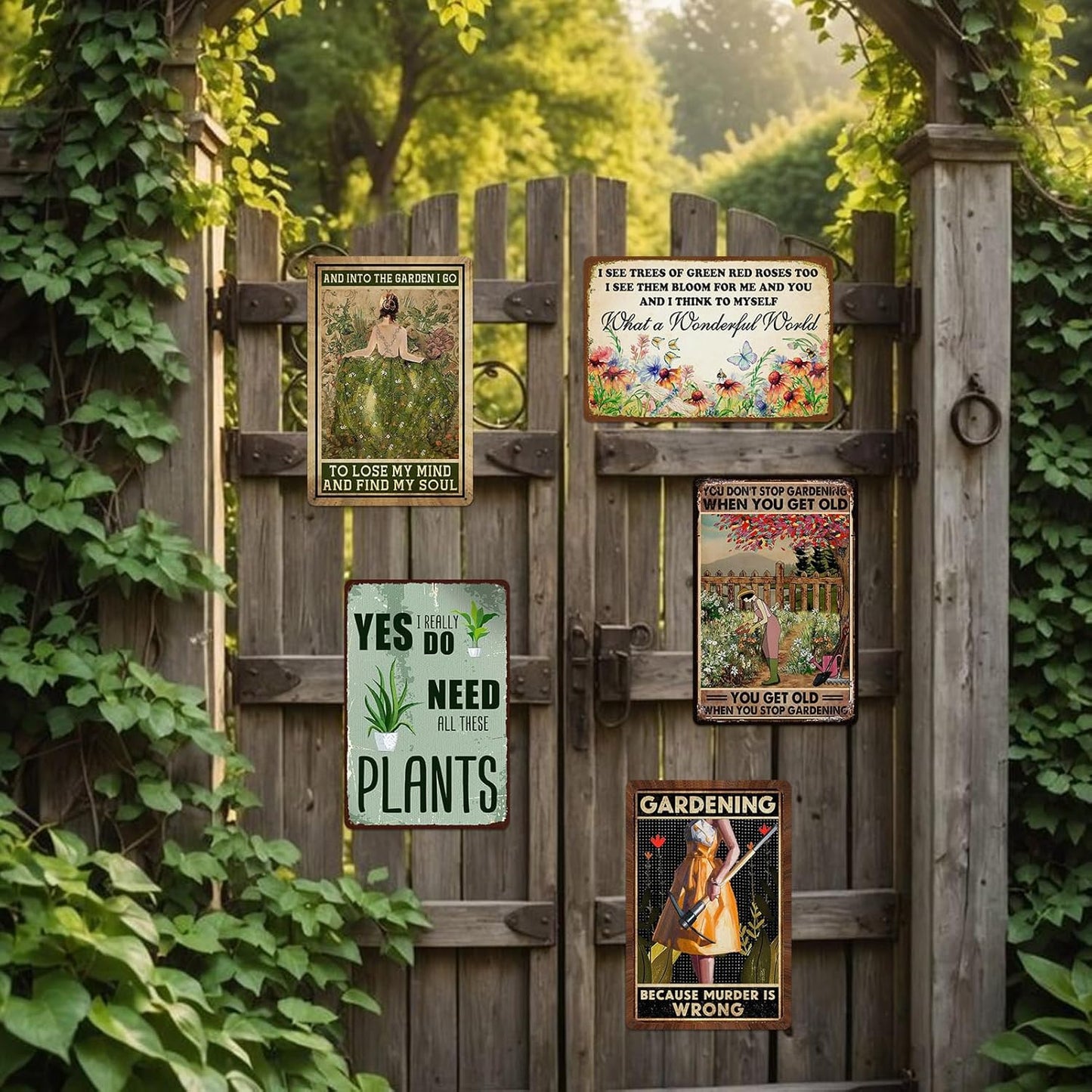 5 Pack Garden Signs Vintage Metal Tin Signs For Outside Garden Signs Decorative Outdoor Plant Lover Gifts Gardening Gift For Women Yard Sign Funny Gardening Decor 12x8 Inch
