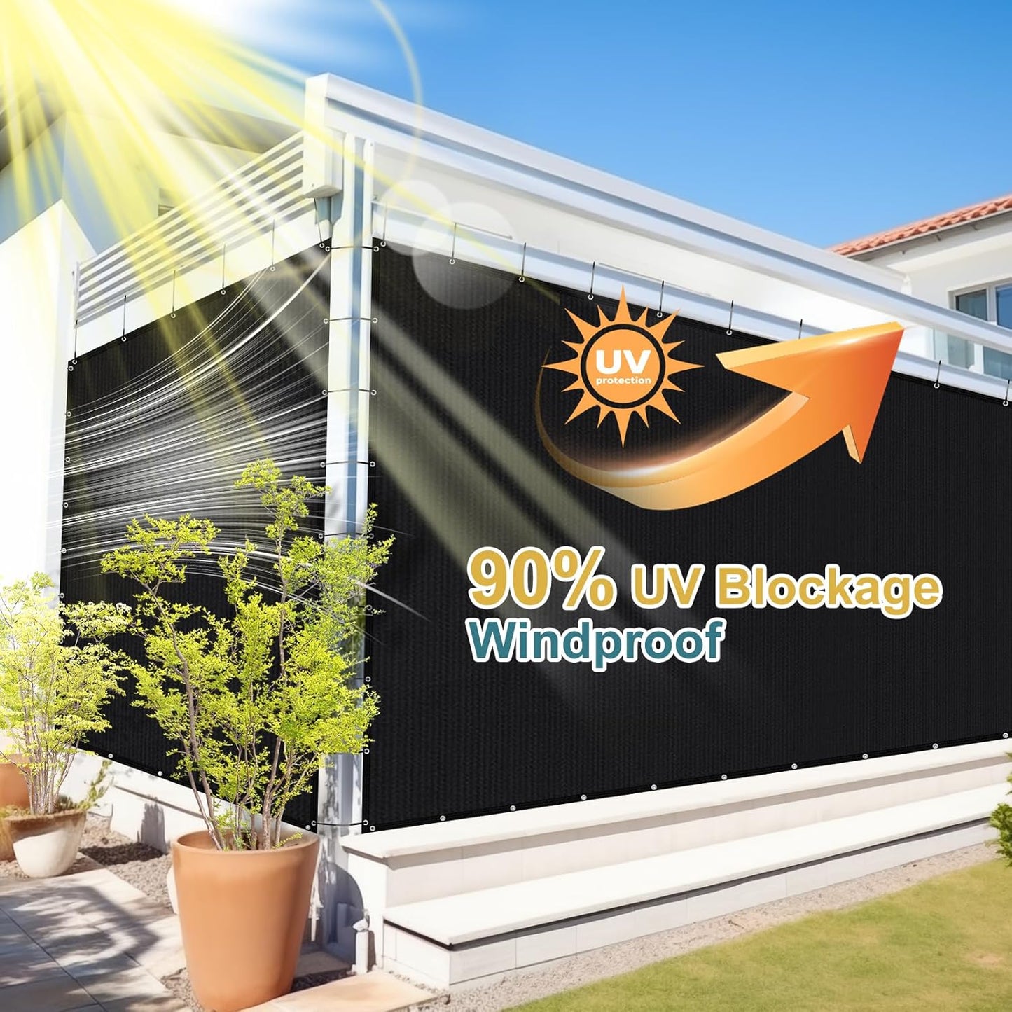 Shade&Beyond 90% Sun Shade Cloth with Grommets, 8' X 10' Pergola Shade Cover Canopy, Mesh Tarp Sun Screens for Patio, Outdoor, Garden, Backyard, Black