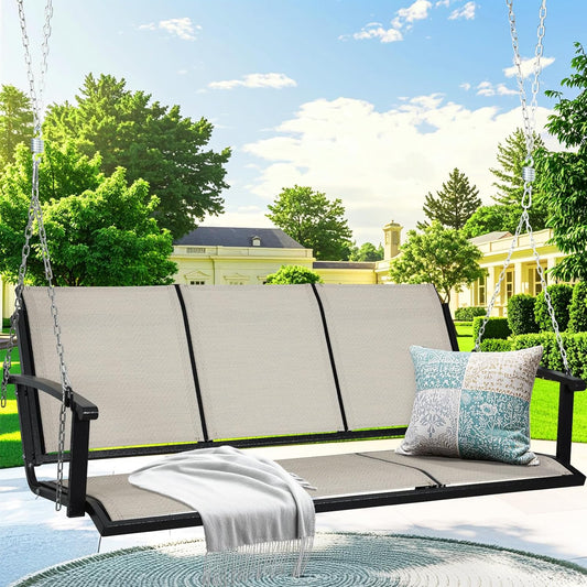 Textilene 3 Seat Hanging Swing, 5.2FT Patio Bench Swing, 660lbs Heavy Duty Outdoor Porch Swing with Hanging Chains for Courtyard, Garden, Tree, Yard