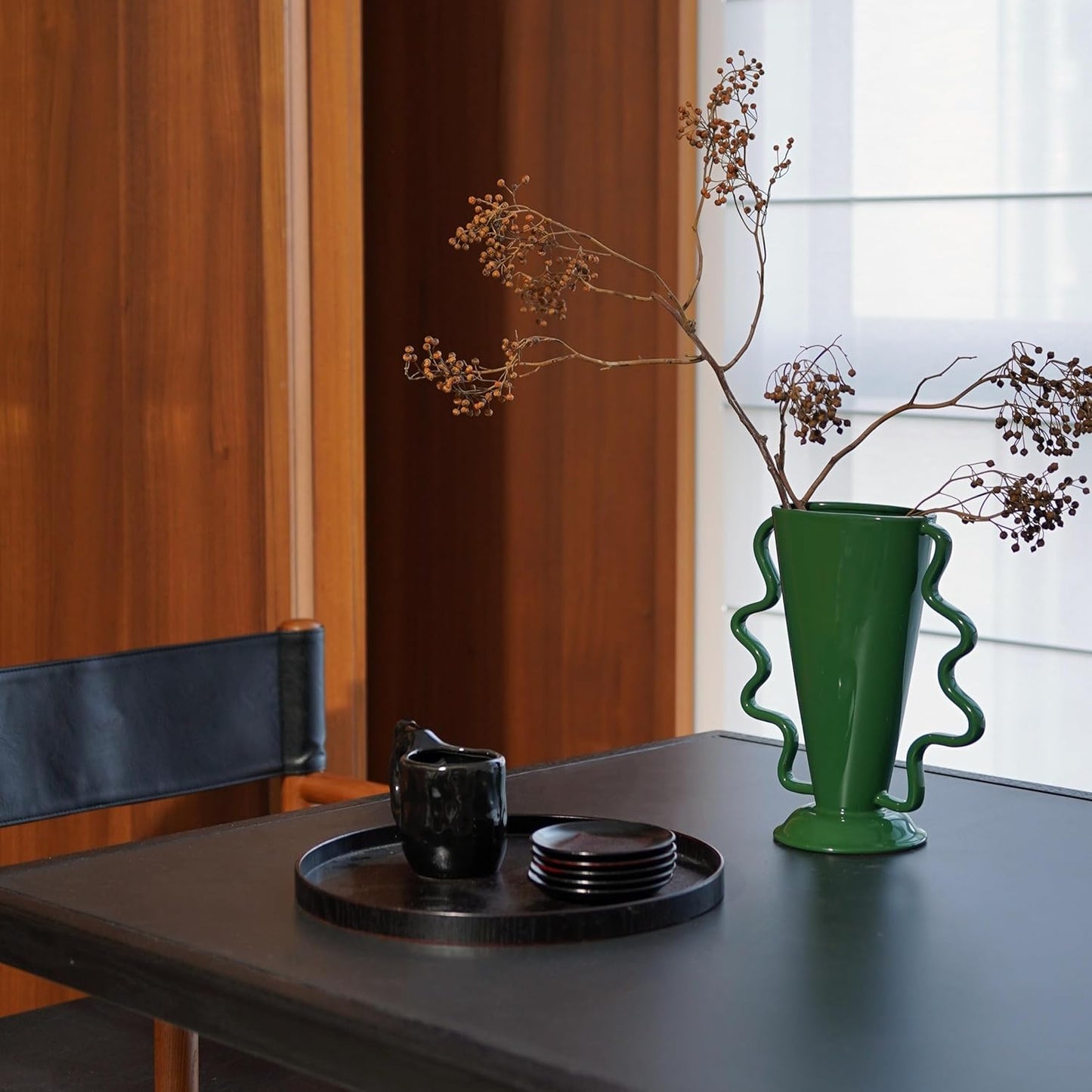 Wild Works Green Rotary Vase Medieval Flower Vessel Living Room Entrance Personalized Simple Wabi Sabi Decorative Ornament Ceramic Ornament