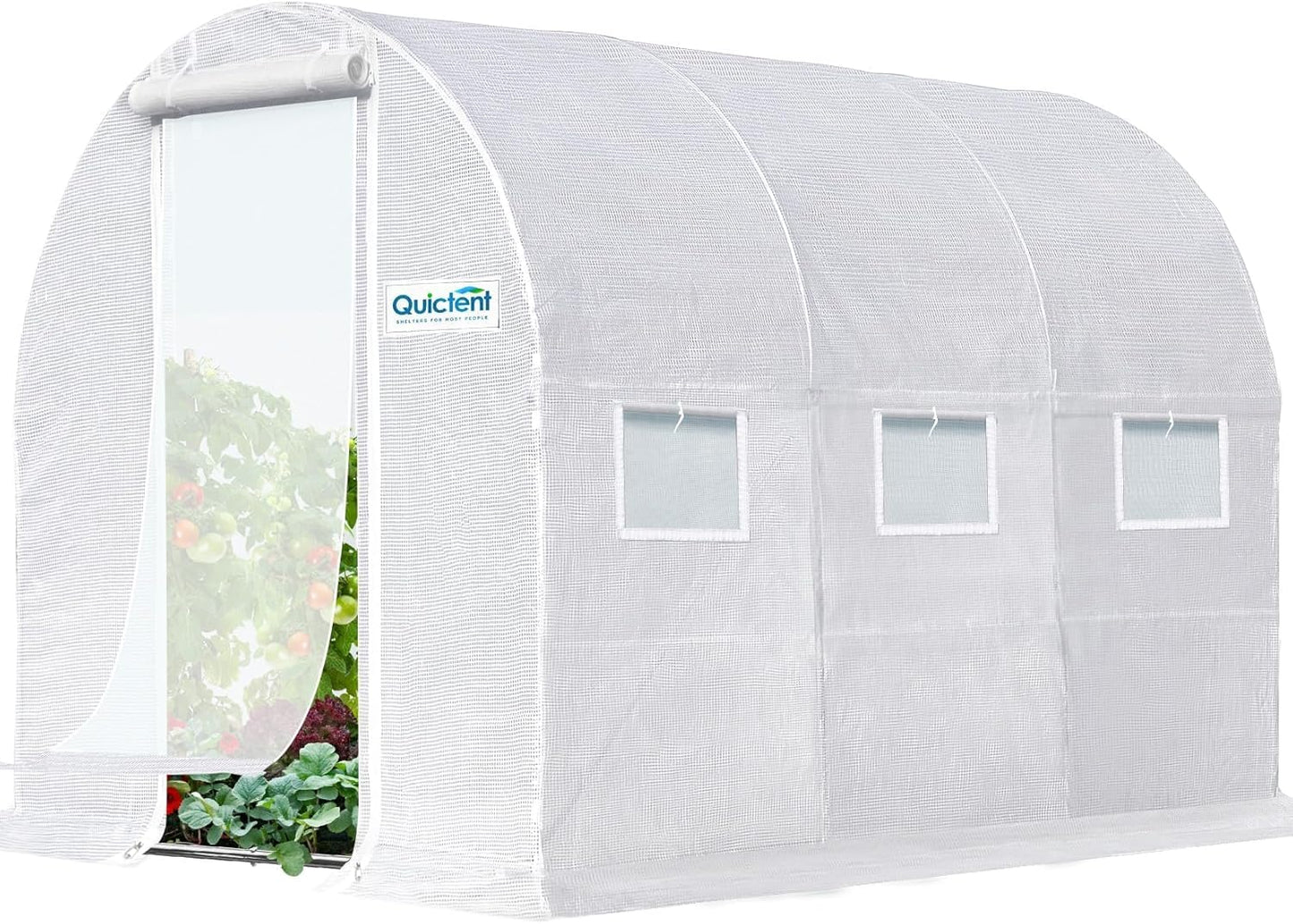 Quictent Premium Greenhouse for Outdoors, 10x6.6x6.6FT Upgraded Portable Walk-in Heavy Duty Frame Large Garden Plant Hot Outside Hoop House, 6 Ventilated Screen Window and Zipper Screen Door, White
