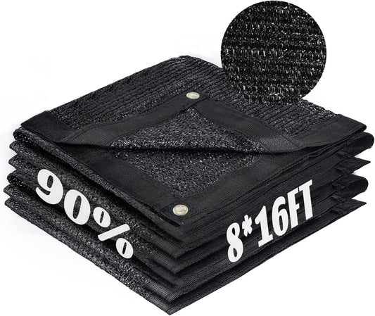 Cool Area 90% Sun Shade Cloth Mesh Tarp with Grommets for Plant Cover 8x16ft Patio Canopy Garden Pergola Blackhouse Car Barn Kennel Black