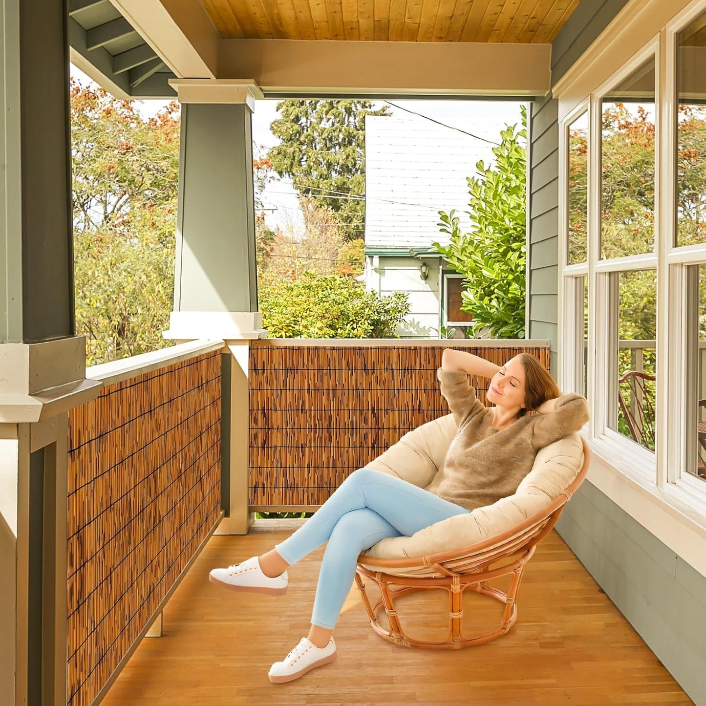 Natural Reed Fencing Rolls, Decorative Bamboo Fencing 4 ft High Roll Reed Screen Curtain, Natural Reed Bamboo Fencing for Outdoor Balcony Patio Garden Backyard (Light Russet), LWZLTH7