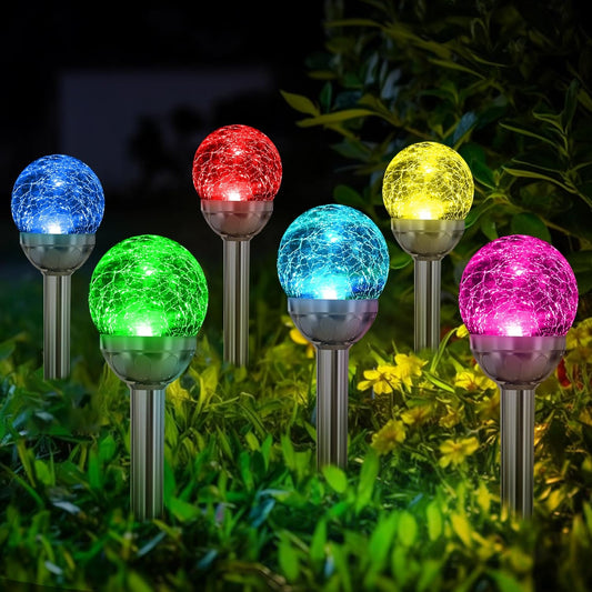 SOLPEX Solar Garden Lights Outdoor, 3 Pack Multi-Color Changing&White 2 Modes Solar Powered Glass Ball Garden Lights Waterproof for Patio Decoration