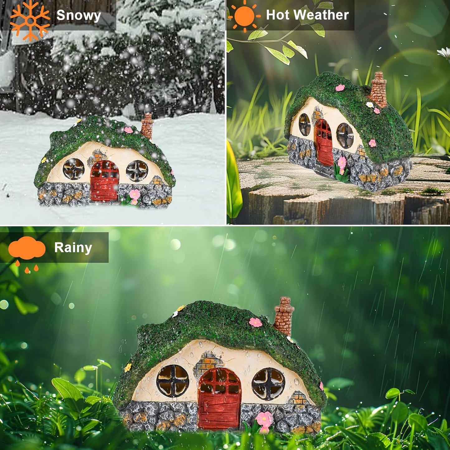 Fairy House Statues with Solar Powered Lights, Outdoor Figurine Lights Garden Statues, Fairy Garden Houses for Outside, Yard Decorations Outdoor Fairy Garden Accessories, Decor Gifts for Mom Women