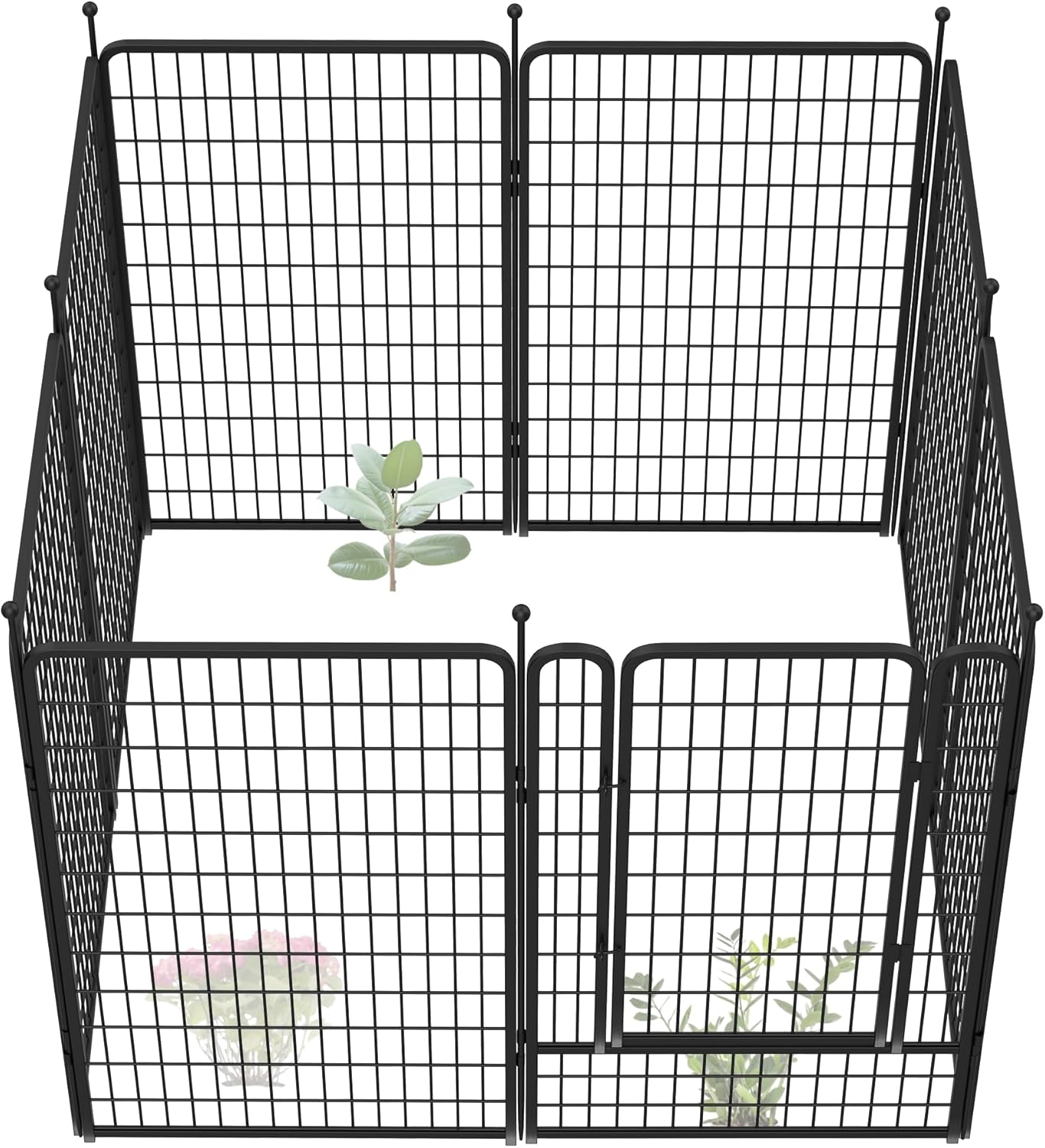 FXW Garden Fence Outdoor for The Yard – 50in(H) x 20.8ft(L) Heavy Duty Metal Animal Barrier for Dog and Rabbit, Decorative Dog Fence, 8 Panels, Black