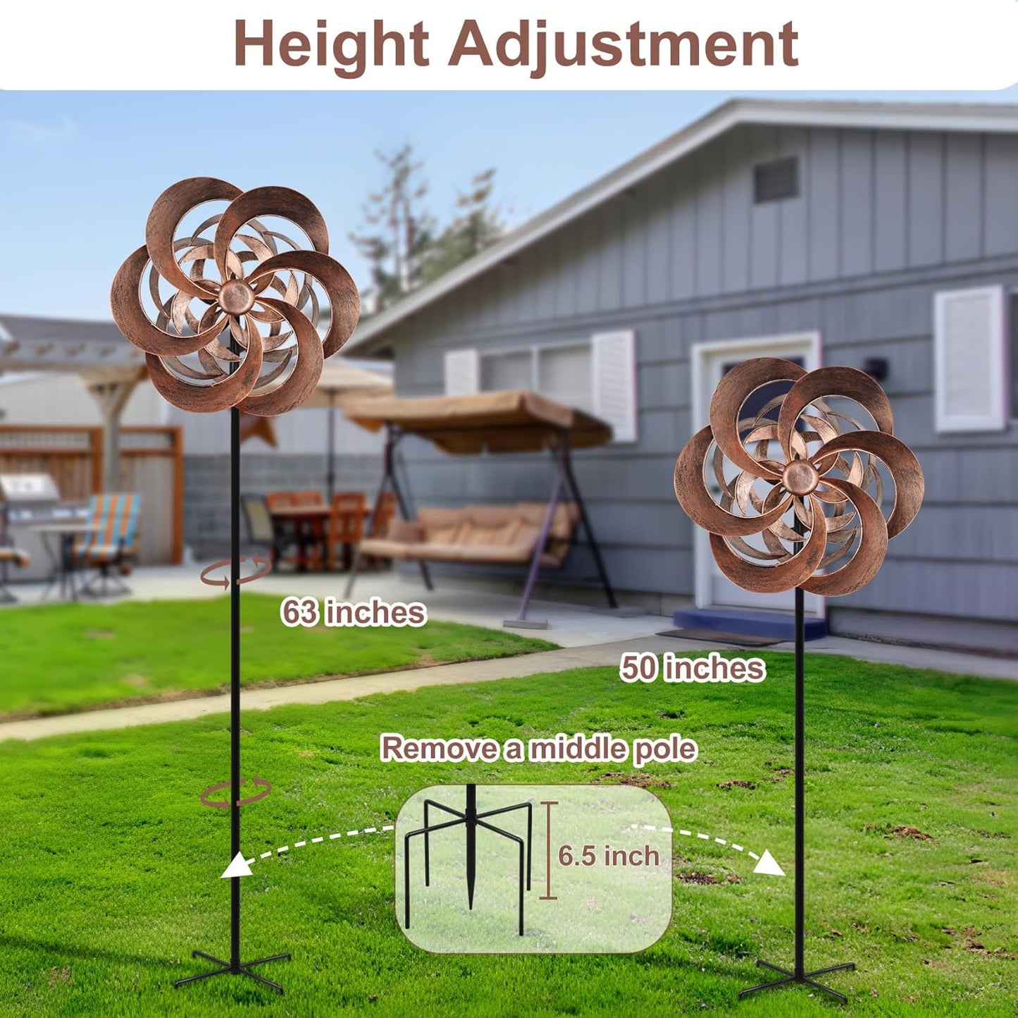 Garden Wind Spinners Outdoor Metal, Copper Kinetic Wind Sculptures & Spinner Yard Art for Outdoor Patio Lawn Decoration
