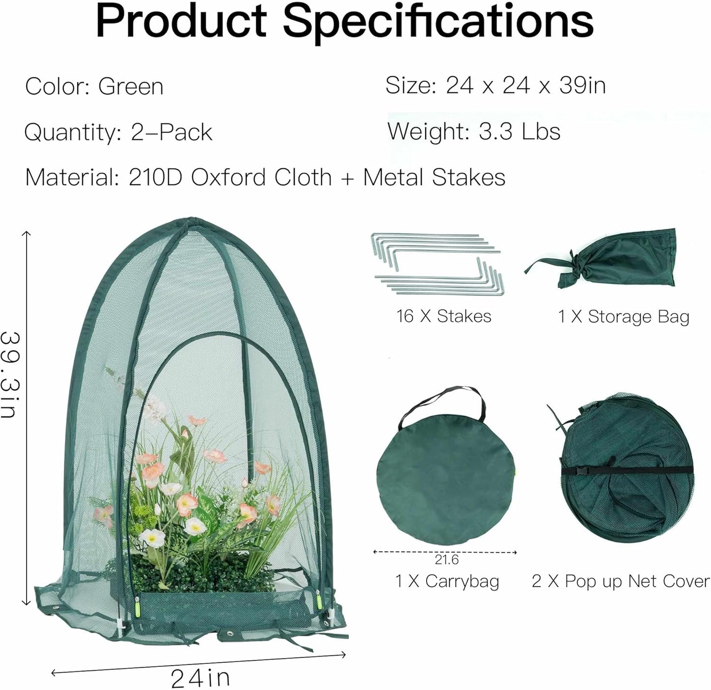 Pop up Gardening Net Cover,29.5x29.5x39.4 inches Pack of 2,Pest Guard Cover for Vegetables Fruits Durable Plant Gardening Net, Pop-Up Chicken Pen for Small Animals Outdoor Run and Pet Enclosure