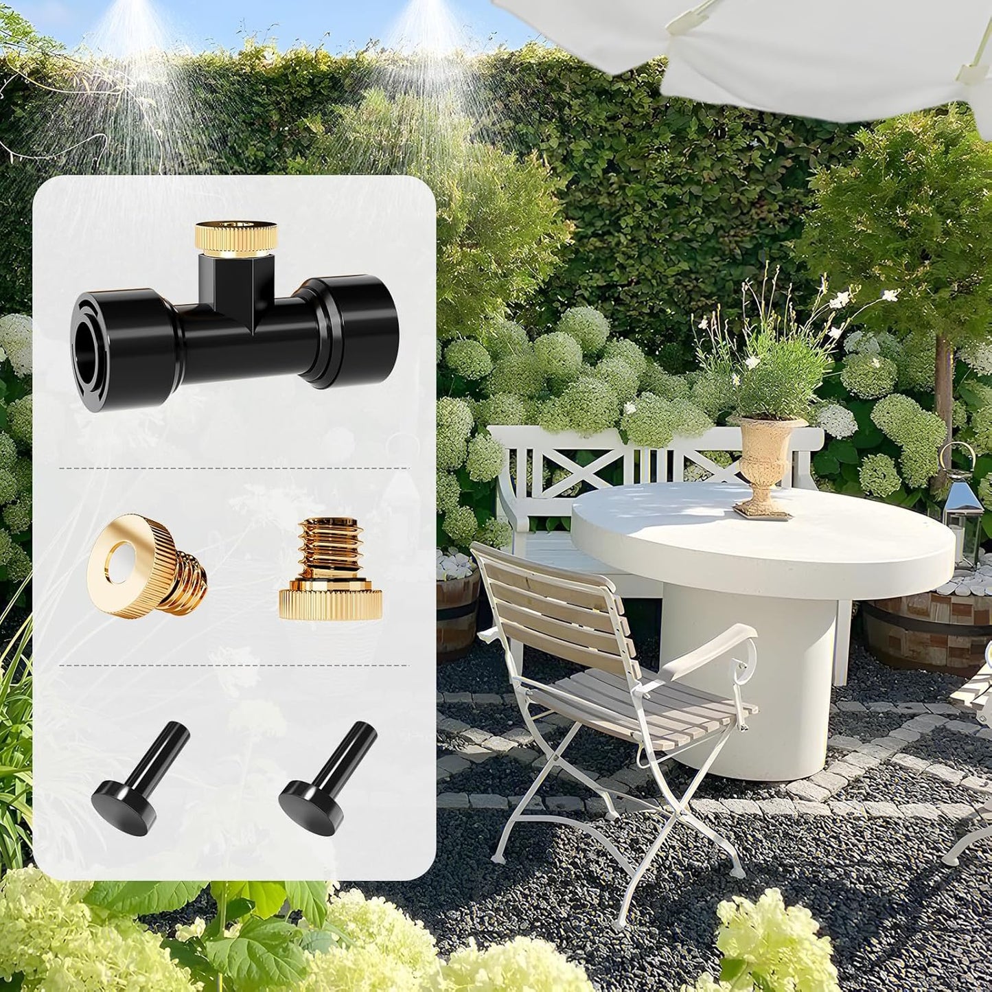 Misting Nozzles Kit Include 36 Pcs Misting nozzle 30 Pcs Misting 6 Pcs Plug nozzle tees for Outdoor Spray Cooling System (72 Pieces)