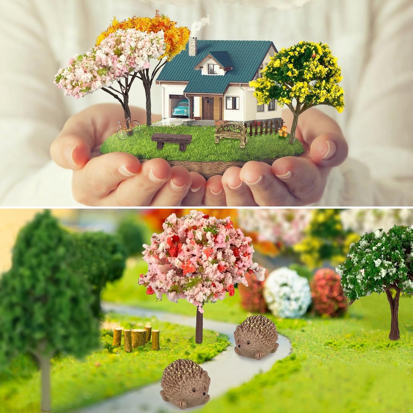 56 Pcs Fairy Garden Accessories, Mini Resin Animals Figures, Miniature Table and Chairs, Moss Bonsai Micro Landscape Ornaments Kit, Miniature Garden Kit, Terrarium Ornaments DIY Craft