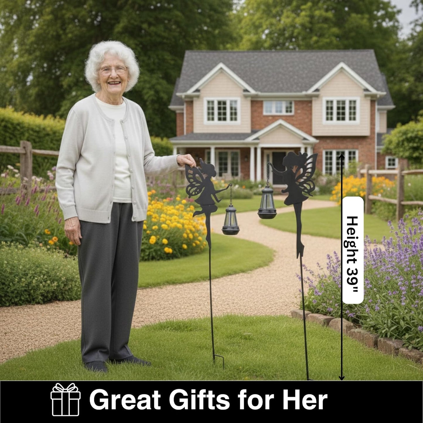 Fairy Garden Accessories Lawn Ornaments 1 Pair - Solar Lights Halloween Decorations Outdoor Garden Statue, Metal Stakes Decorative Figurines for Yard Decor, Patio (Type A Warm Lighting)