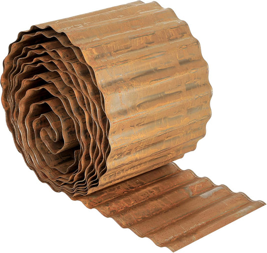Worth Pre-Rusted Wide-Corrugated Garden Edging, 6" x20Ft Sturdy Steel Landscape Edging Bendable Metal Lawn Long Strips Border for Raised Flower Bed Tree Surrounds