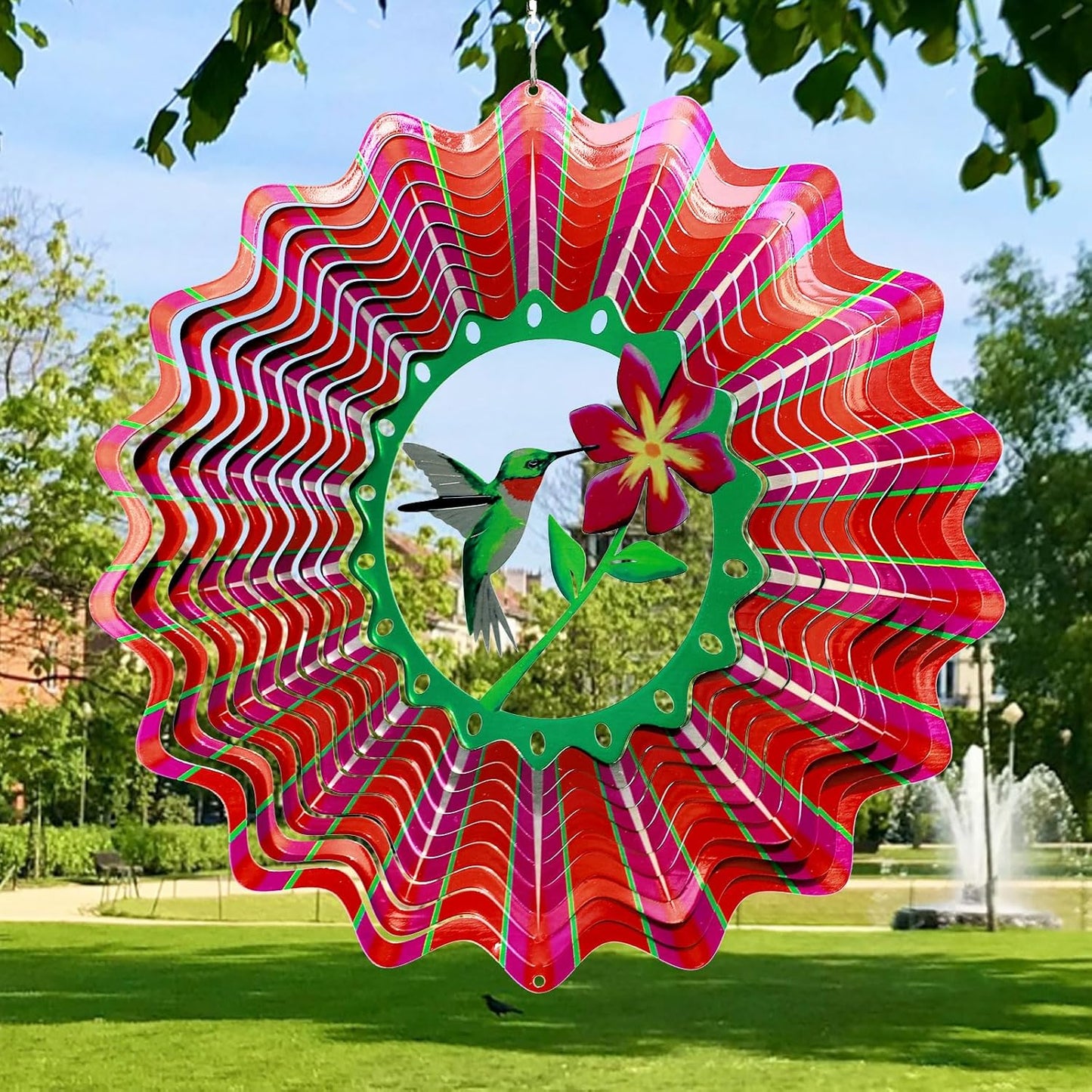 Goolyrusim Ruby-Throated Bird Wind Spinner, Hummingbird Wind Spinner for Yard and Garden, Hanging Wind Sculptures 3D Wind Catcher, Kinetic Metal Art Decorations Indoor/Outdoor Décor Ornament Gifts
