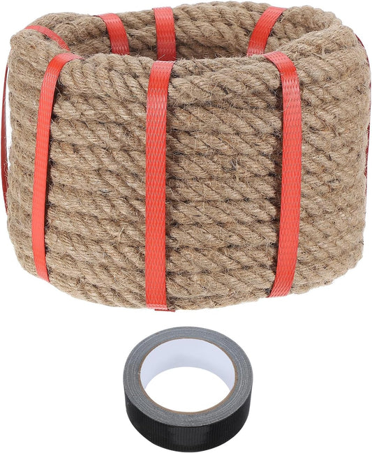 MECCANIXITY Jute Rope 0.5 Inch x 49ft, Thick Twine Rope Ropes Braided Jute Twine Natural Brown Burlap Cord String Heavy Twisted with Tape for Decorative Crafts Railing Swing Tug of War