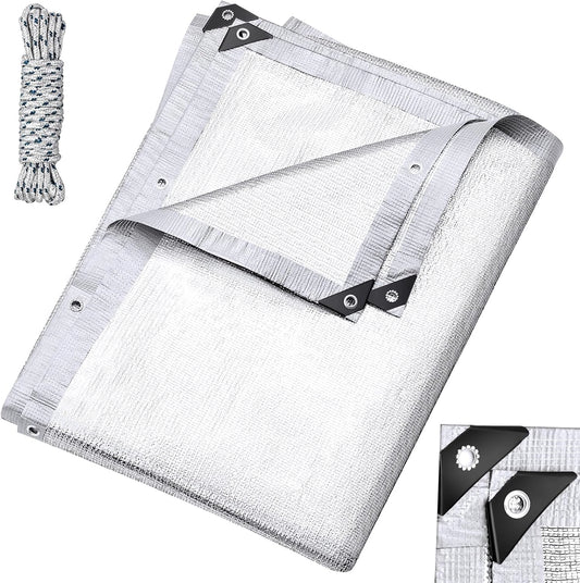 99% Aluminet Shade Cloth Reflective Tarp 10 x 20 ft Aluminium Cloth Porch Privacy Screen with Grommets for Car Garden Pergola Patio Sun Shade Kennel Cover Durable Mesh Canopy Cover Easy Setup