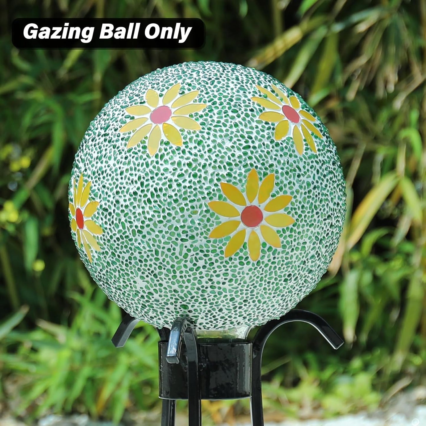 Gazing Ball 8 Inch Flower Glass Mosaic Garden Globe Outdoor Gazing Globe Yard Ornament for Garden Yard Home Lawn Outdoor Decoration Gift for Women (Not Solar Powered)