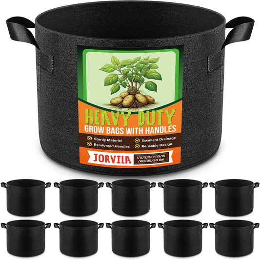 10 Pack 15 Gallon Grow Bags, Thickened Nonwoven Fabric Planter Pots with Handles, Heavy Duty 300G Garden Pots for Tomato, Potato and Vegetable