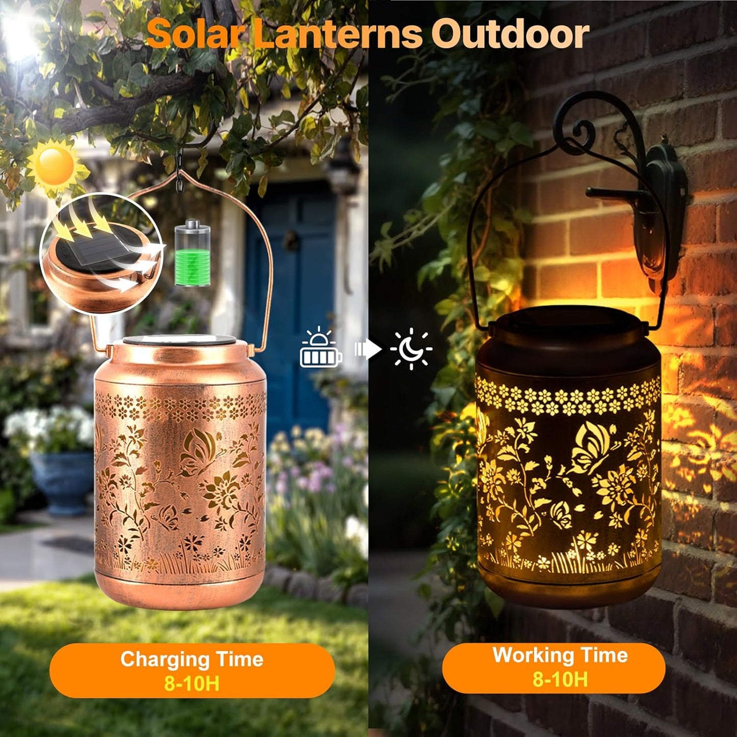 Solar Lanterns Outdoor Waterproof, Butterfly Garden Decor for Yard Porch Lawn Patio Pathway, Hanging Solar Lights Birthday Gifts for Women Mom Grandma Sister Friend