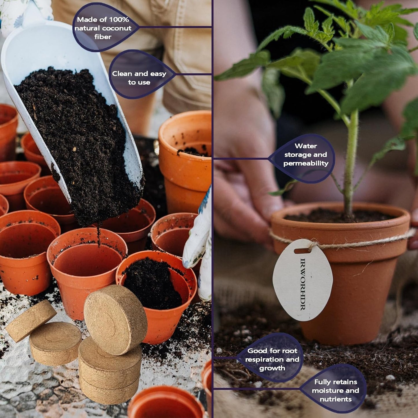 56 Pcs 50mm Compressed Coconut Coir Potting Soil,Coco Coir Pellets for Plants,Coco Fiber Pellets for Planting, Garden, Bonsai, Vegetables & Flower