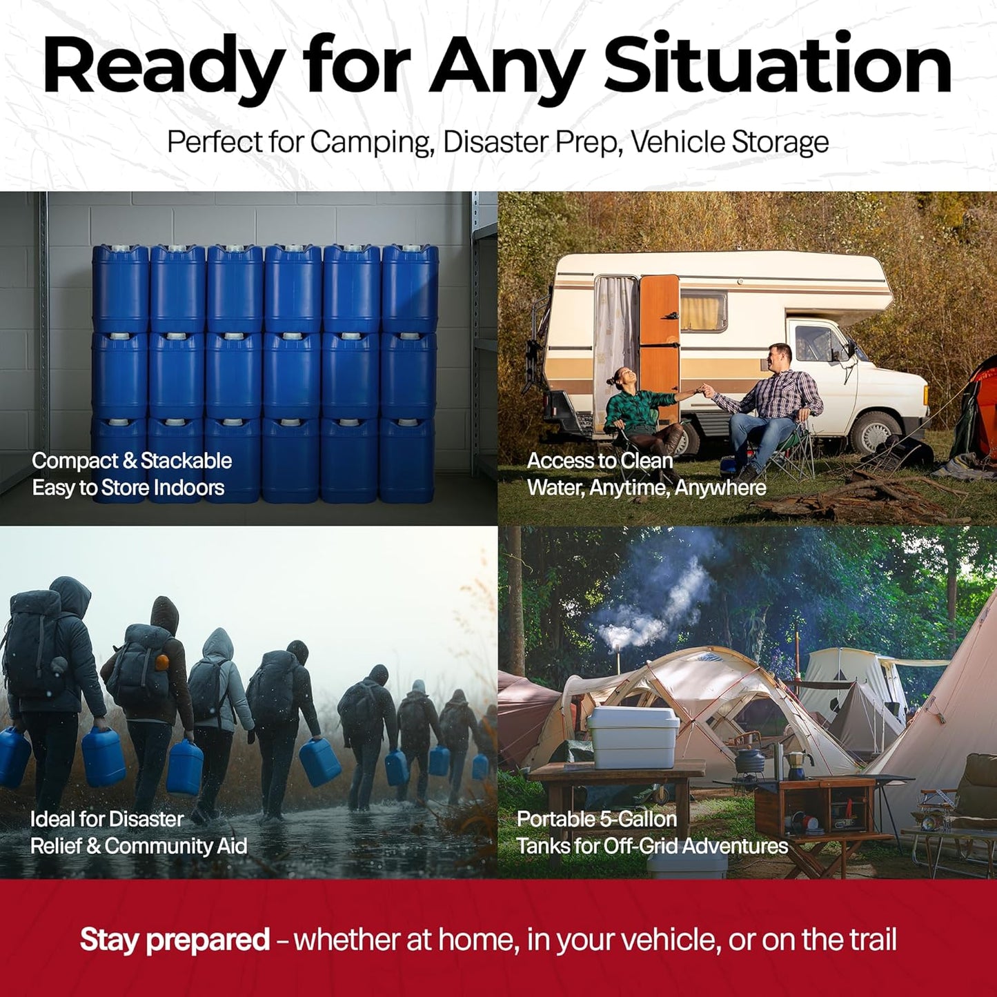 Emergency Water Storage Containers - 5 Gallon Each Water Storage Tank w/Lids + Spigot - Water Storage Container, Emergency Water Container, Survival Storage Tank - Stackable (20 Gallons (4 Tanks))