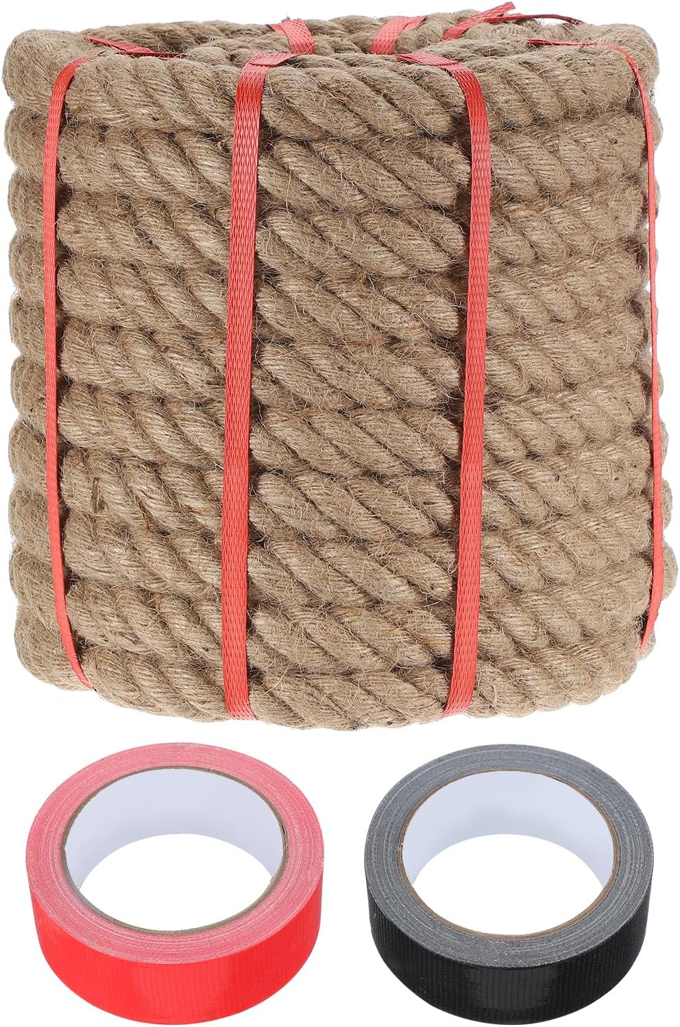 MECCANIXITY Jute Rope 1.1 Inch x 59ft, Thick Twine Rope Ropes Braided Jute Twine Natural Brown Burlap Cord String Heavy Twisted with Tapes for Decorative Crafts Railing Swing Tug of War