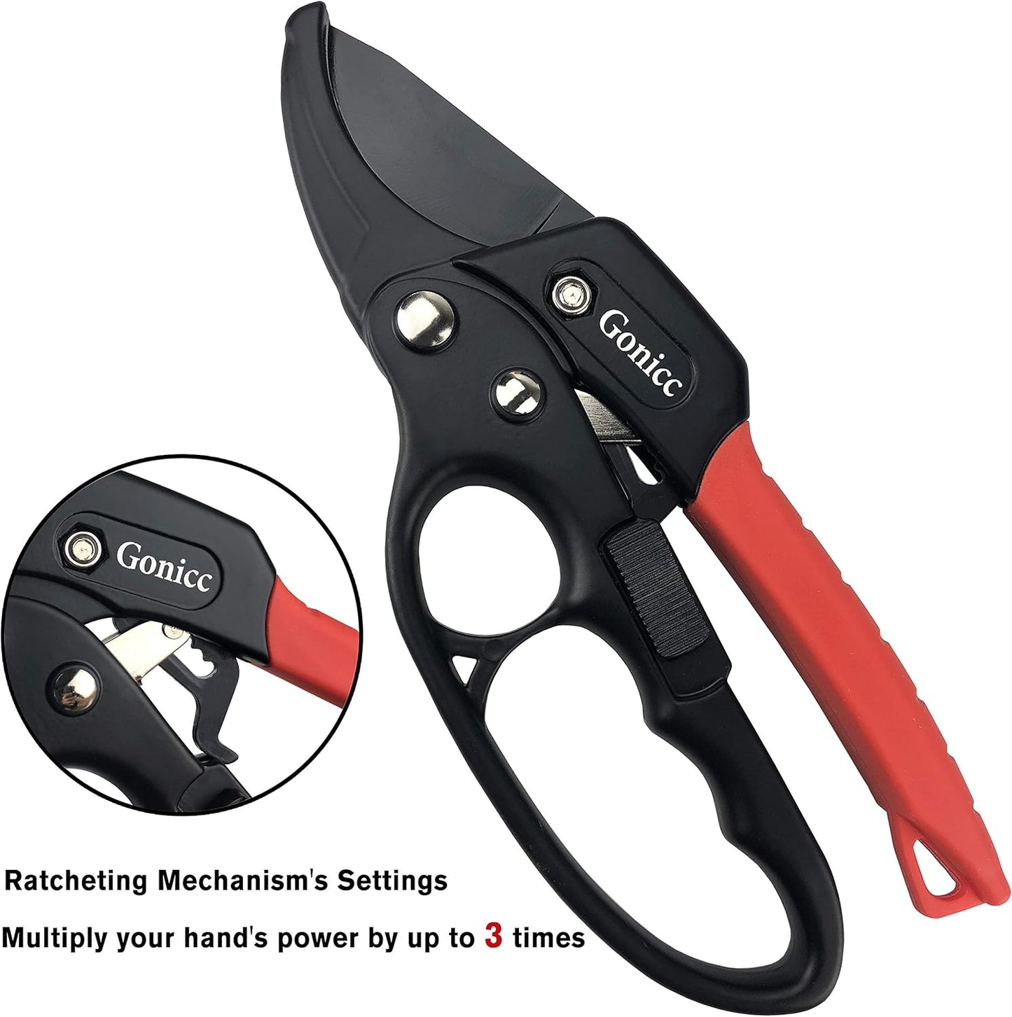 gonicc 8" Professional Ratchet Anvil Pruning Shears (GPPS-1011), Ratcheting Mechanism, Anvil groove design, Reinforced Design Handle, Garden Shears Clippers, Anvil Pruner, Hand Tools Scissors Loppers