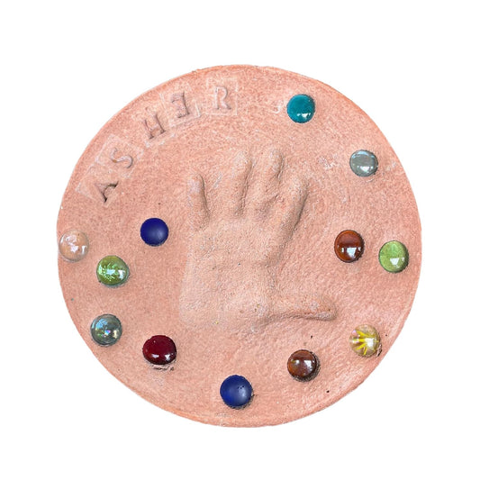 DIY Stepping Stone Kit with Color Pigment, Handprint Stepping Stone, Mother's Day Gift, Footprint Stepping Stone (8 Inch + Stamp Set, Orange)