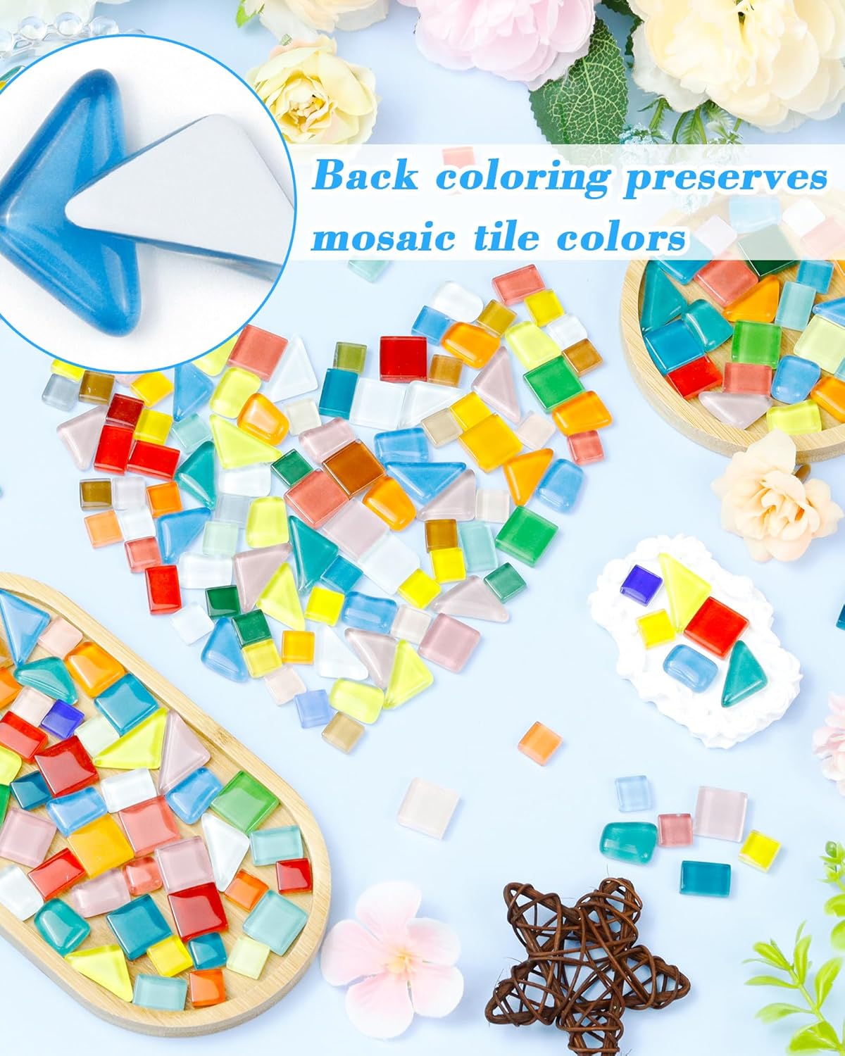 FIVEIZERO 280Pcs Mosaic Tiles for Crafts Bulk - 420g Glass Mosaic Kits, Multi-Color Irregular Tiny Mosaic Tile, Mixed Shapes Mosaic Glass Kit for Art, Home Decoration and DIY Projects