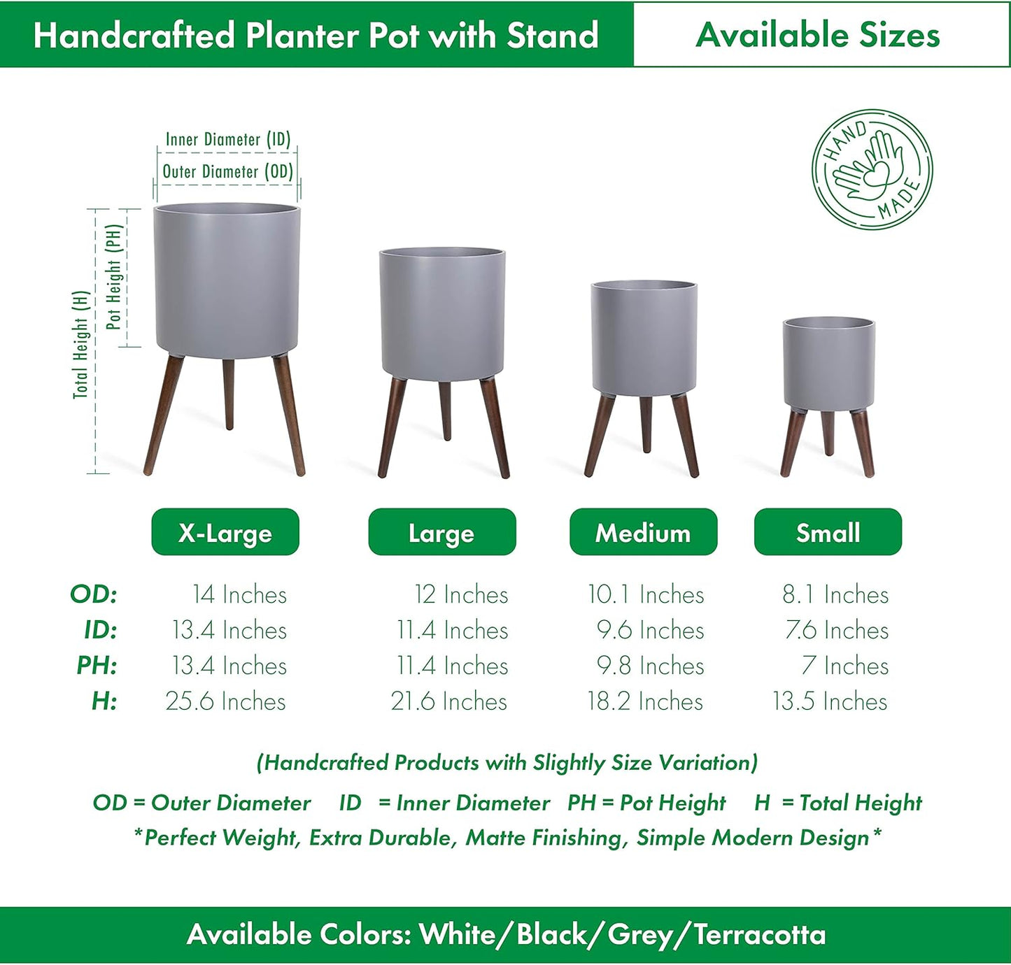 D'vine Dev 14 Inch Planter Pot with Stand, Mid-Century Tall Plant Pot with Legs for Indoor Plants, X-Large, Grey, 88-O-D-3