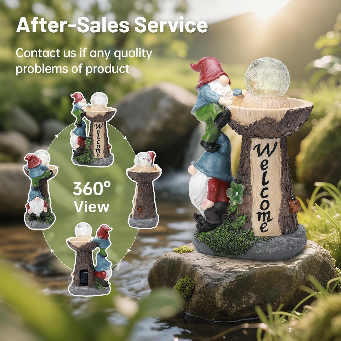Solar Gnome Statue with Glowing Globe Light,Weatherproof Resin Garden Figurine Decor Auto On/Off - for Patio,Yard & Housewarming Gift (Reminder: IT is NOT A Real Fountain)