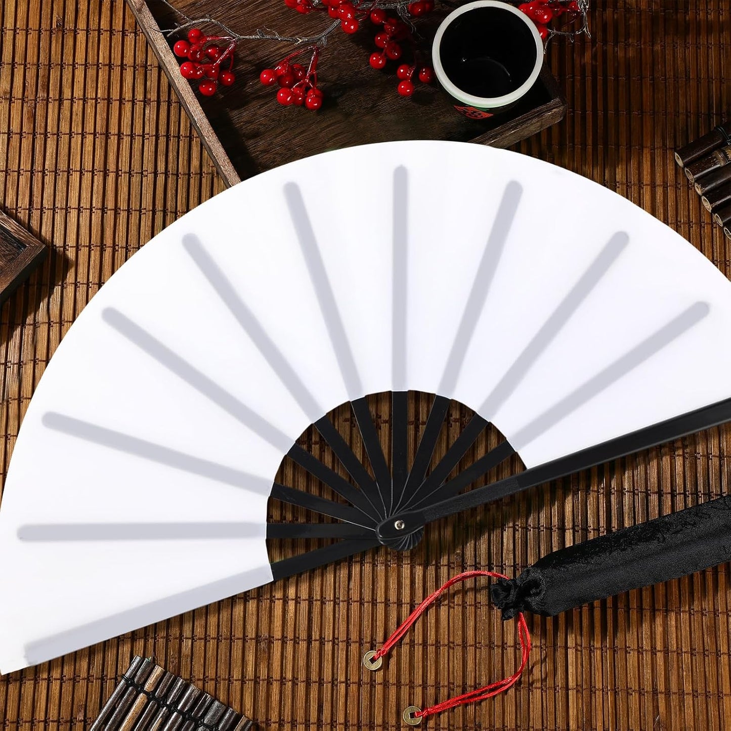 Maitys 4 Packs Large Clap Fans for Line Dancing Large Chinese Folding Hand Fans for Men and Women, Festival, Tai Ji, Kungfu, Martial Art, Gifts (Black,Red,White and Blue)