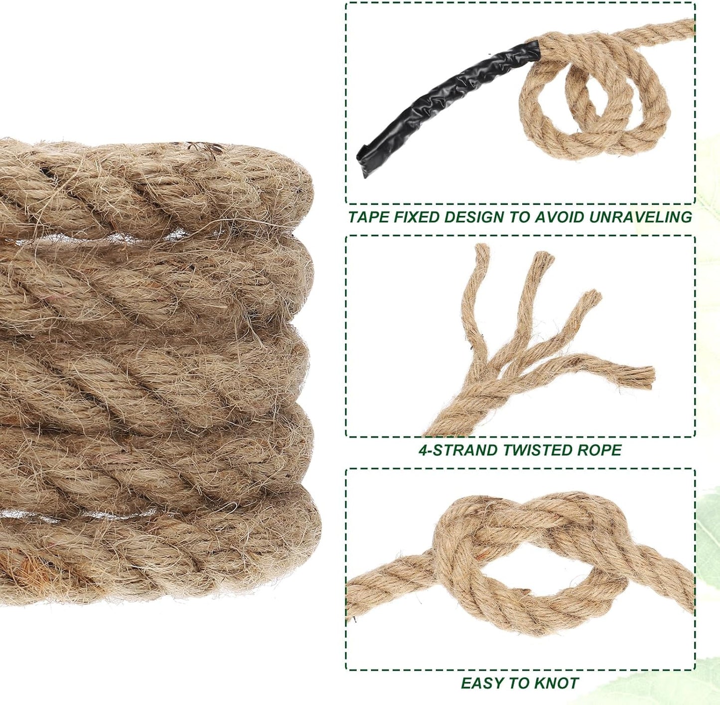 PATIKIL 1-1/4" x 25 Ft Twisted Manila Rope Jute Rope Natural Thick Jute Rope Twine Burlap Rope for Docks Railings Bundling Craft Tug of War Decorating