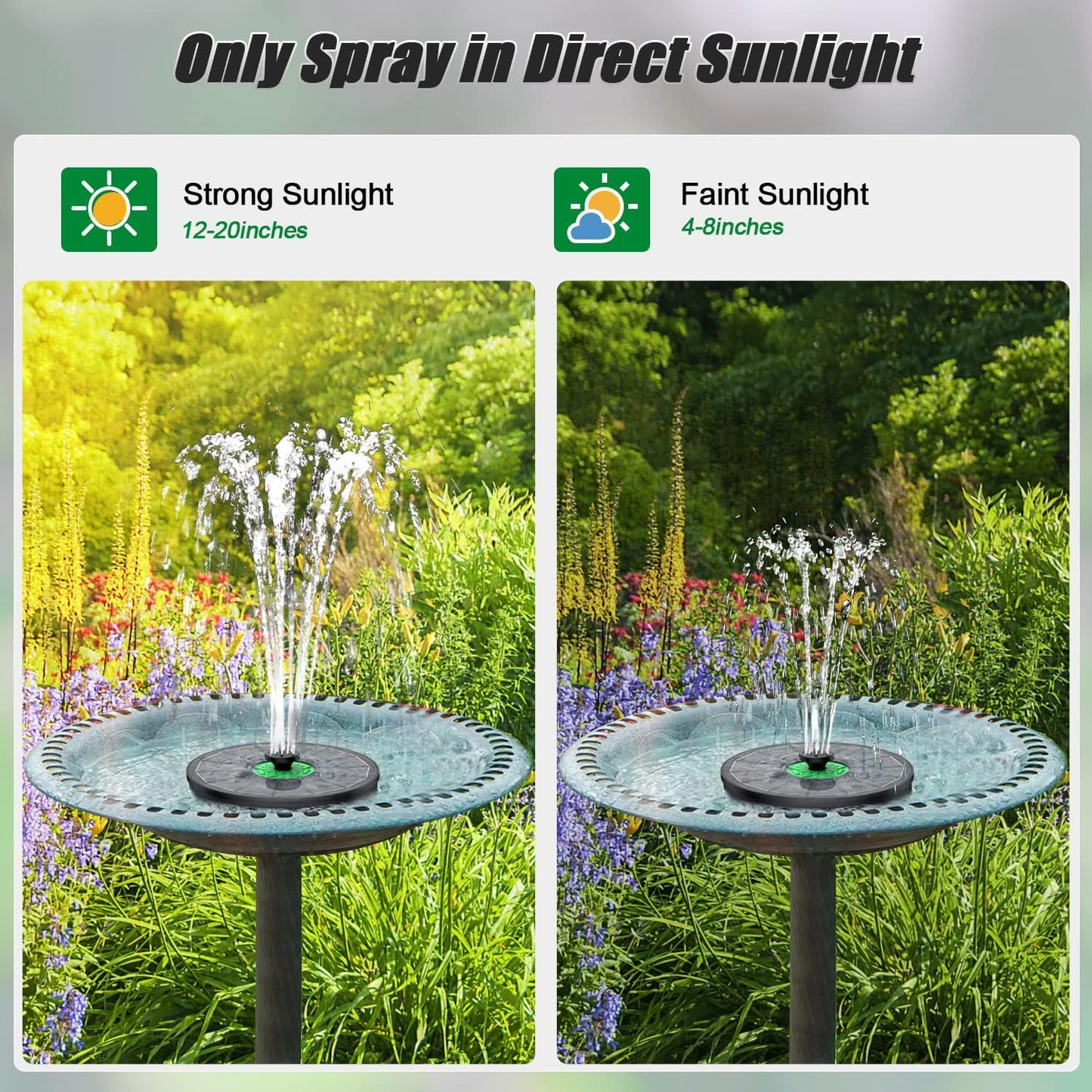 Solar Fountain Full Glass Panel No Battery, 3.5W Solar Bird Bath Fountains with 4 Fixed Rods & 7 Nozzles, Solar Fountain Pump for Bird Bath, Garden, Pond, Pool, Patio -Black Panel